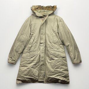 VTG Thermo King Parka Outdoors Hooded Down Puffer Long Coat Jacket Beige Mens S
